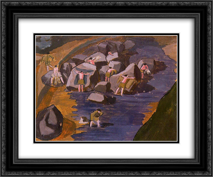 Scrubbing Clothes 24x20 Black Ornate Wood Framed Art Print Poster with Double Matting by Spencer, Stanley