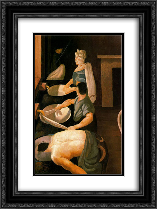 Soldiers Washing 18x24 Black Ornate Wood Framed Art Print Poster with Double Matting by Spencer, Stanley