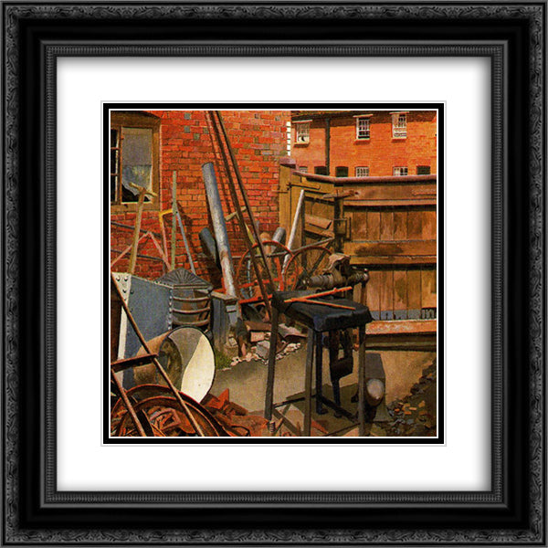 The Blacksmith's Yard, Cookham 20x20 Black Ornate Wood Framed Art Print Poster with Double Matting by Spencer, Stanley
