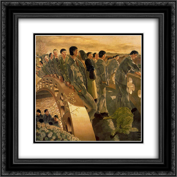 The bridge 20x20 Black Ornate Wood Framed Art Print Poster with Double Matting by Spencer, Stanley