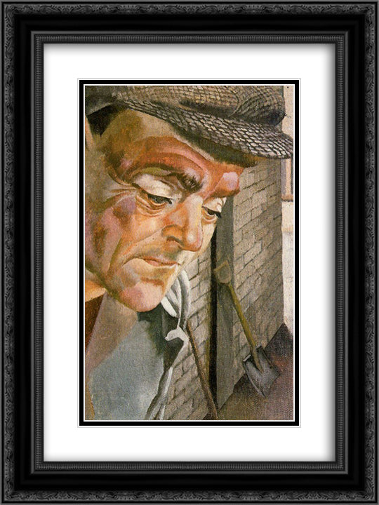 The furnace man 18x24 Black Ornate Wood Framed Art Print Poster with Double Matting by Spencer, Stanley
