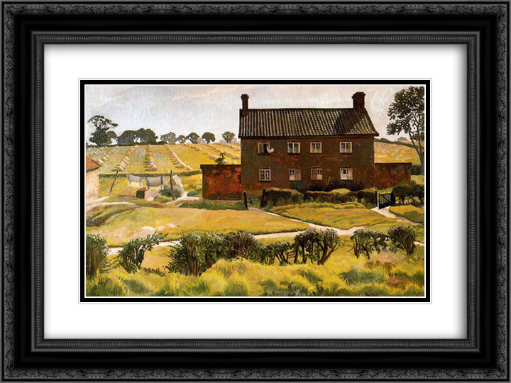 The Red House. Wangford. 24x18 Black Ornate Wood Framed Art Print Poster with Double Matting by Spencer, Stanley