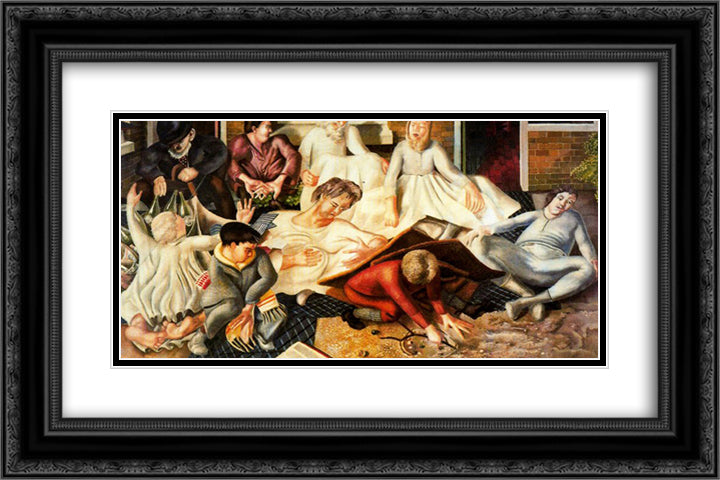 Villagers and saints 24x16 Black Ornate Wood Framed Art Print Poster with Double Matting by Spencer, Stanley