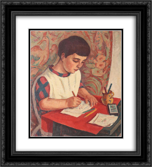 Margareta Drawing (Girl of the Author) 20x22 Black Ornate Wood Framed Art Print Poster with Double Matting by Dimitrescu, Stefan