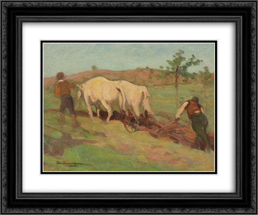 Ploughing 24x20 Black Ornate Wood Framed Art Print Poster with Double Matting by Dimitrescu, Stefan