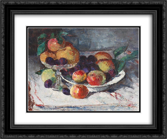 Still Life with Ripe Fruits 24x20 Black Ornate Wood Framed Art Print Poster with Double Matting by Dimitrescu, Stefan
