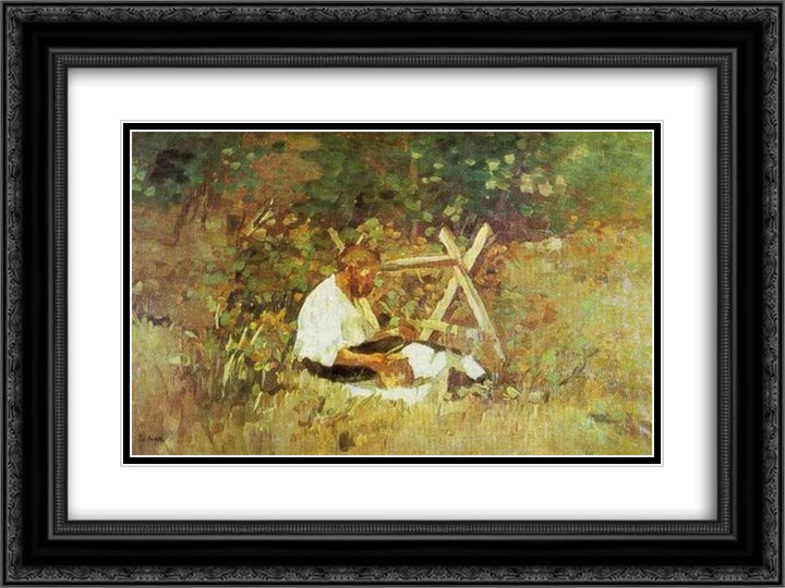 At Nami (wood cutter) 24x18 Black Ornate Wood Framed Art Print Poster with Double Matting by Luchian, Stefan
