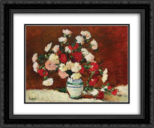 Carnations 24x20 Black Ornate Wood Framed Art Print Poster with Double Matting by Luchian, Stefan