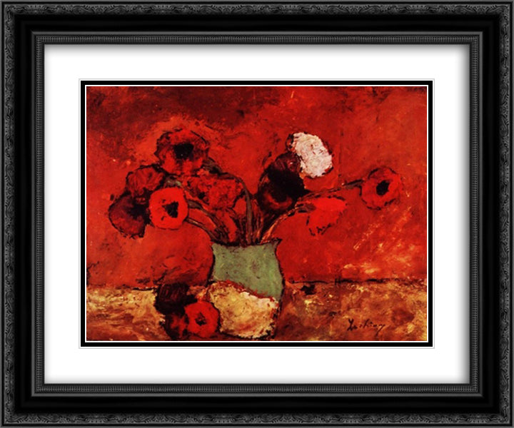 Carnations and Poppies 24x20 Black Ornate Wood Framed Art Print Poster with Double Matting by Luchian, Stefan