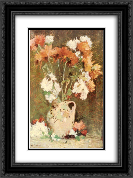 Chrysanthemums 18x24 Black Ornate Wood Framed Art Print Poster with Double Matting by Luchian, Stefan