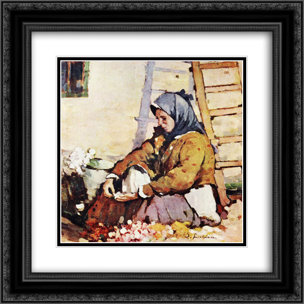 Flower Seller 20x20 Black Ornate Wood Framed Art Print Poster with Double Matting by Luchian, Stefan