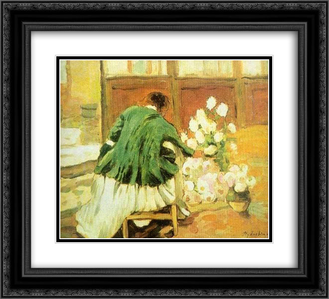 Green Coat 22x20 Black Ornate Wood Framed Art Print Poster with Double Matting by Luchian, Stefan