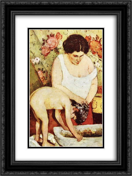 Hair Washing 18x24 Black Ornate Wood Framed Art Print Poster with Double Matting by Luchian, Stefan