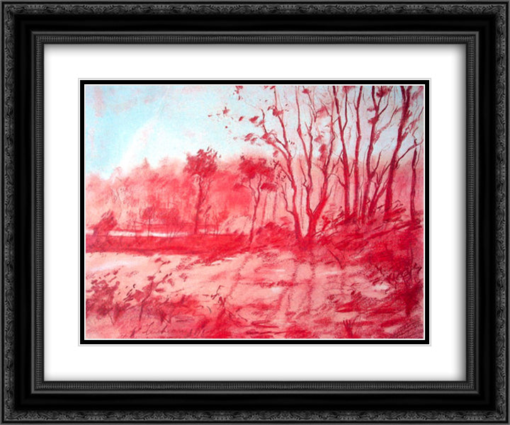 Lakeshore Grove 24x20 Black Ornate Wood Framed Art Print Poster with Double Matting by Luchian, Stefan