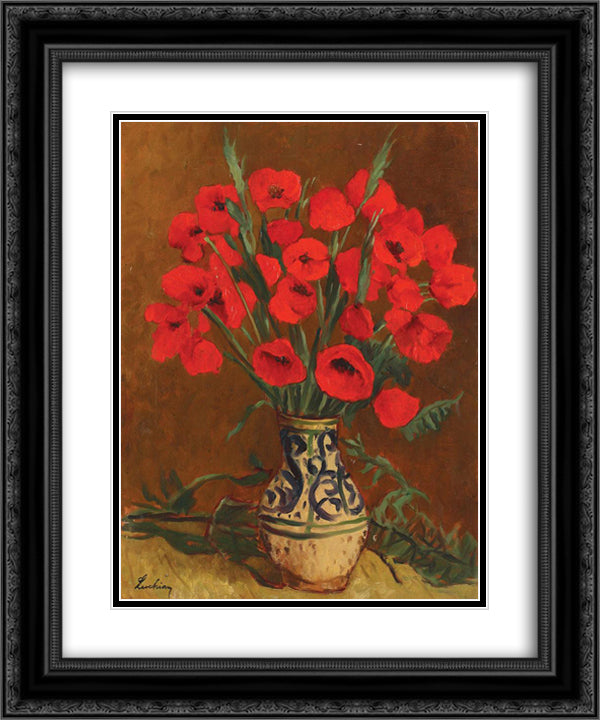 Poppies 20x24 Black Ornate Wood Framed Art Print Poster with Double Matting by Luchian, Stefan
