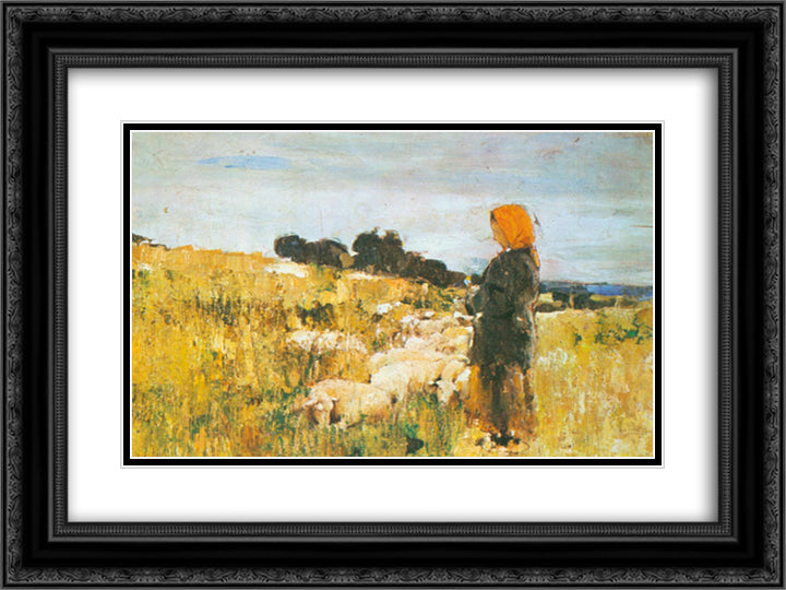 Sheperdess 24x18 Black Ornate Wood Framed Art Print Poster with Double Matting by Luchian, Stefan