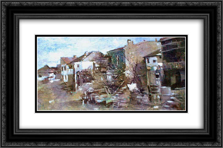 Slums (Mahalaua Dracului) 24x16 Black Ornate Wood Framed Art Print Poster with Double Matting by Luchian, Stefan