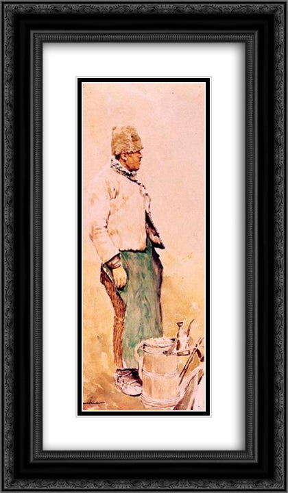 The Millet Beer Seller 14x24 Black Ornate Wood Framed Art Print Poster with Double Matting by Luchian, Stefan
