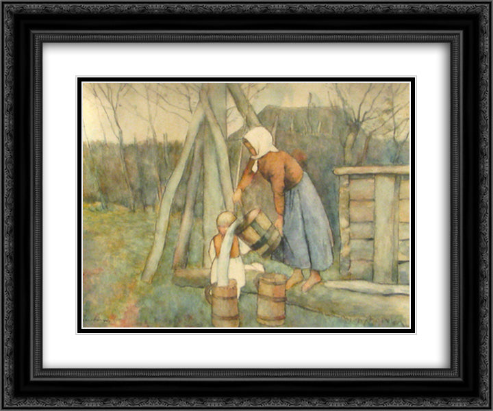 The well 24x20 Black Ornate Wood Framed Art Print Poster with Double Matting by Luchian, Stefan