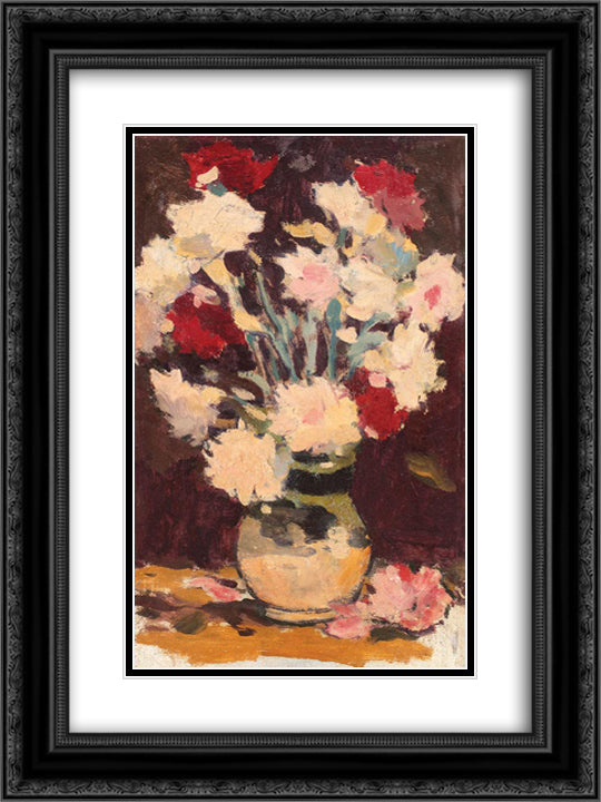 Vase with Carnations 18x24 Black Ornate Wood Framed Art Print Poster with Double Matting by Luchian, Stefan