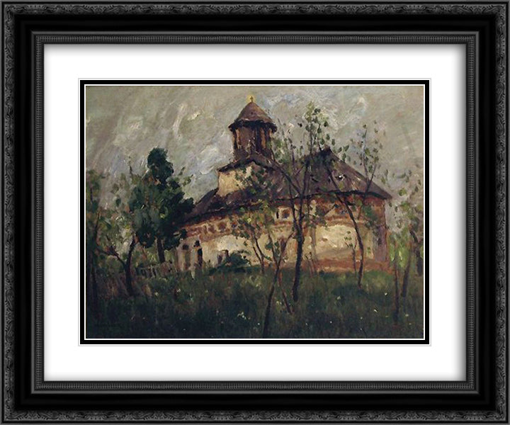 Village Church 24x20 Black Ornate Wood Framed Art Print Poster with Double Matting by Luchian, Stefan