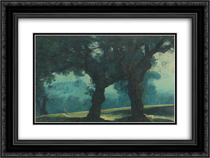 Blue Landscape 24x18 Black Ornate Wood Framed Art Print Poster with Double Matting by Popescu, Stefan