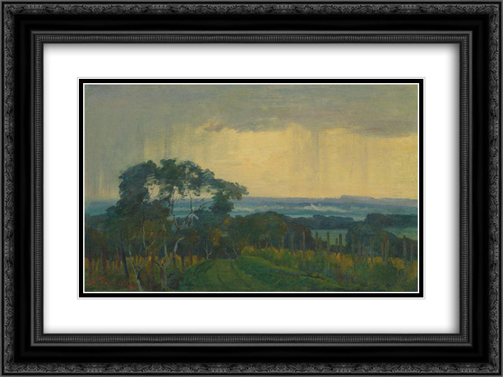 During Rain 24x18 Black Ornate Wood Framed Art Print Poster with Double Matting by Popescu, Stefan