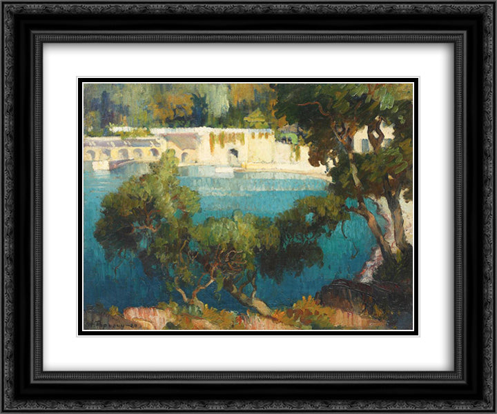 Gulf in Villefranche-sur-Mer 24x20 Black Ornate Wood Framed Art Print Poster with Double Matting by Popescu, Stefan