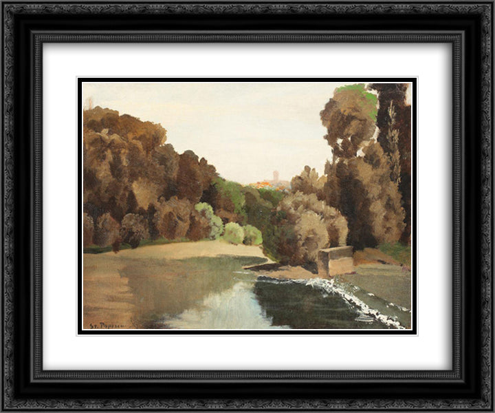 Jardin du Luxembourg 24x20 Black Ornate Wood Framed Art Print Poster with Double Matting by Popescu, Stefan