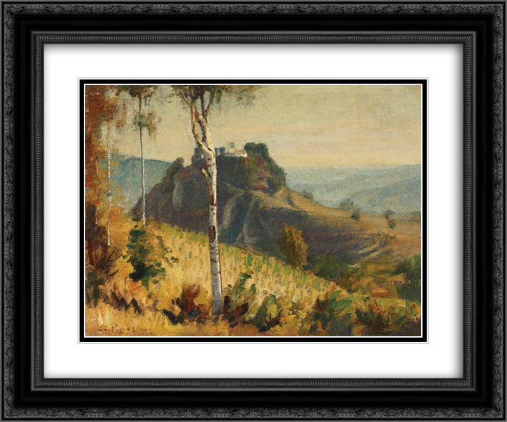 Landscape with Stronghold 24x20 Black Ornate Wood Framed Art Print Poster with Double Matting by Popescu, Stefan