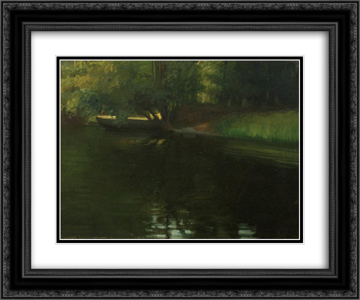 On the River Shore 24x20 Black Ornate Wood Framed Art Print Poster with Double Matting by Popescu, Stefan