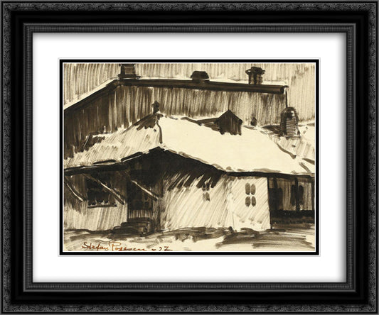 Roofs under Snow 24x20 Black Ornate Wood Framed Art Print Poster with Double Matting by Popescu, Stefan