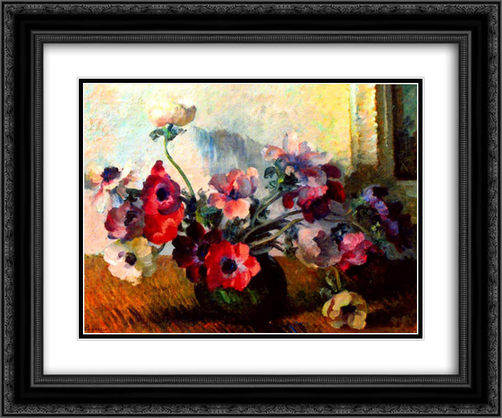Still Life with Flowers 24x20 Black Ornate Wood Framed Art Print Poster with Double Matting by Popescu, Stefan