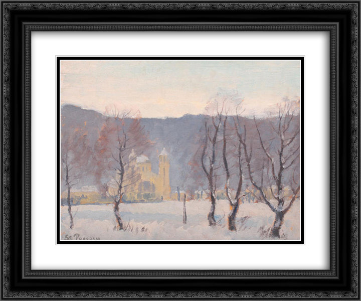 Winter Landscape 24x20 Black Ornate Wood Framed Art Print Poster with Double Matting by Popescu, Stefan