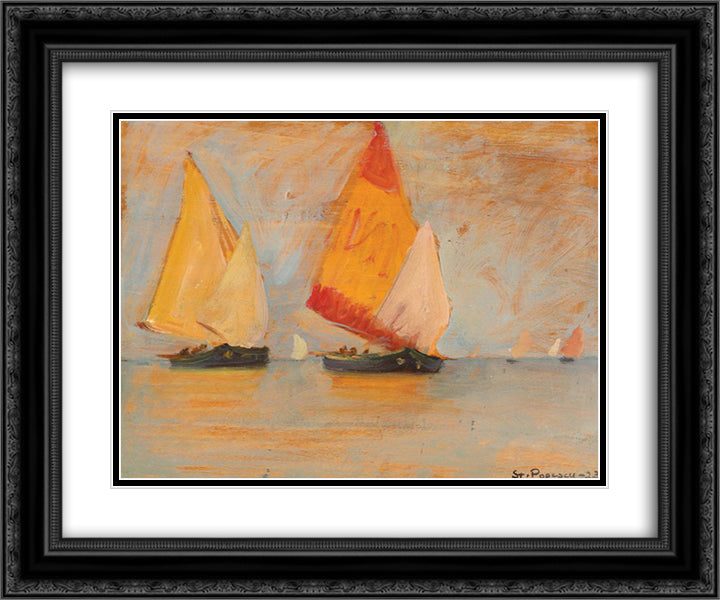 Yawls in the Lagoon 24x20 Black Ornate Wood Framed Art Print Poster with Double Matting by Popescu, Stefan