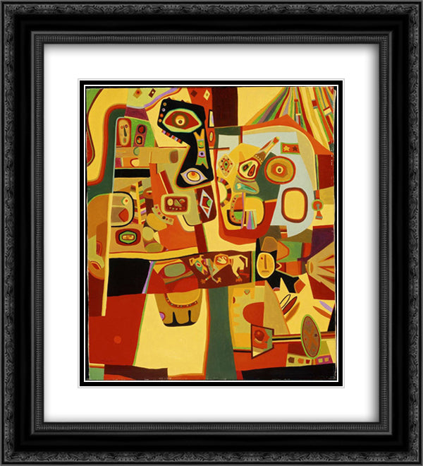 Man Menacing Woman 20x22 Black Ornate Wood Framed Art Print Poster with Double Matting by Wheeler, Steve