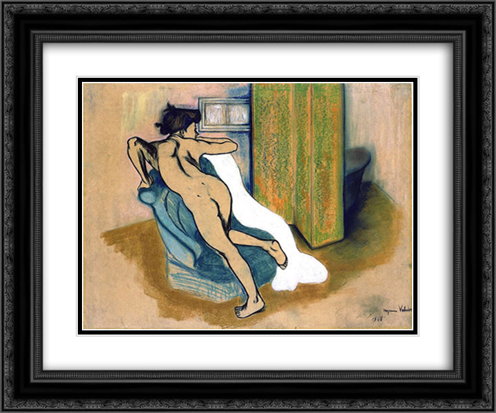 After the bath 24x20 Black Ornate Wood Framed Art Print Poster with Double Matting by Valadon, Suzanne
