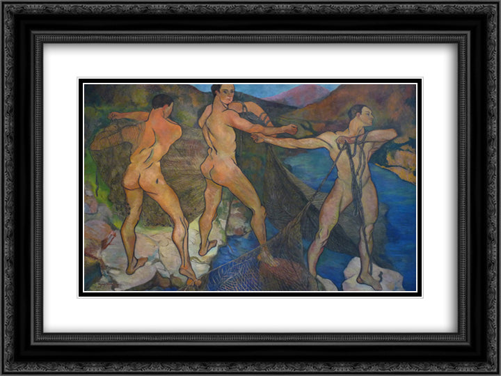 Casting the Net 24x18 Black Ornate Wood Framed Art Print Poster with Double Matting by Valadon, Suzanne