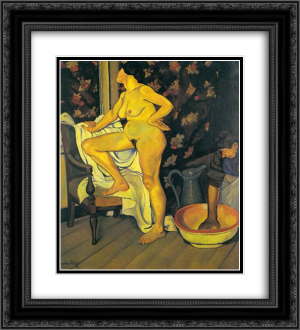 Femme a la Toilette 20x22 Black Ornate Wood Framed Art Print Poster with Double Matting by Valadon, Suzanne