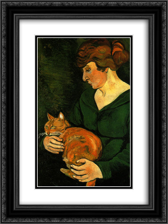 Louison and Raminou 18x24 Black Ornate Wood Framed Art Print Poster with Double Matting by Valadon, Suzanne