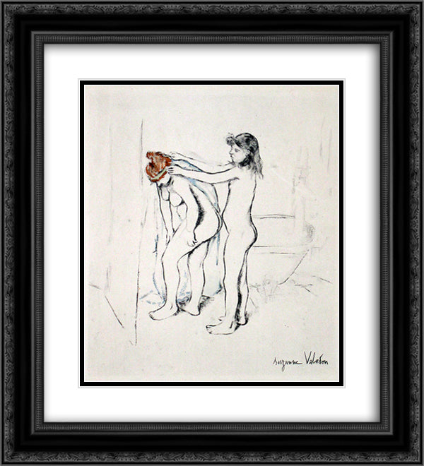 Mother and Daughter After the Bath II 20x22 Black Ornate Wood Framed Art Print Poster with Double Matting by Valadon, Suzanne