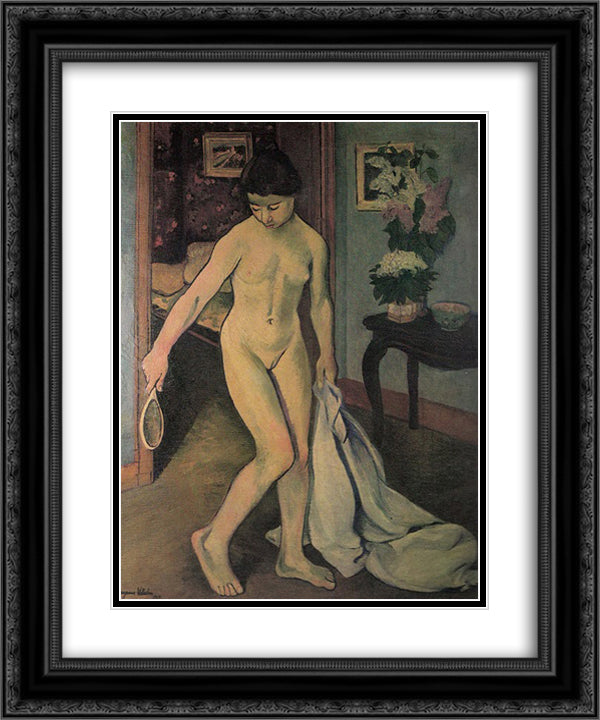 Nude at the Mirror 20x24 Black Ornate Wood Framed Art Print Poster with Double Matting by Valadon, Suzanne