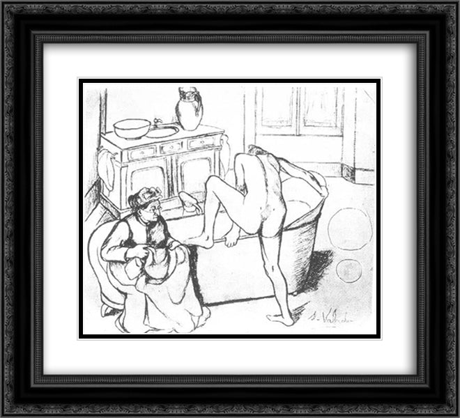 Nude Getting into the Bath beside the Seated Grandmother 22x20 Black Ornate Wood Framed Art Print Poster with Double Matting by Valadon, Suzanne