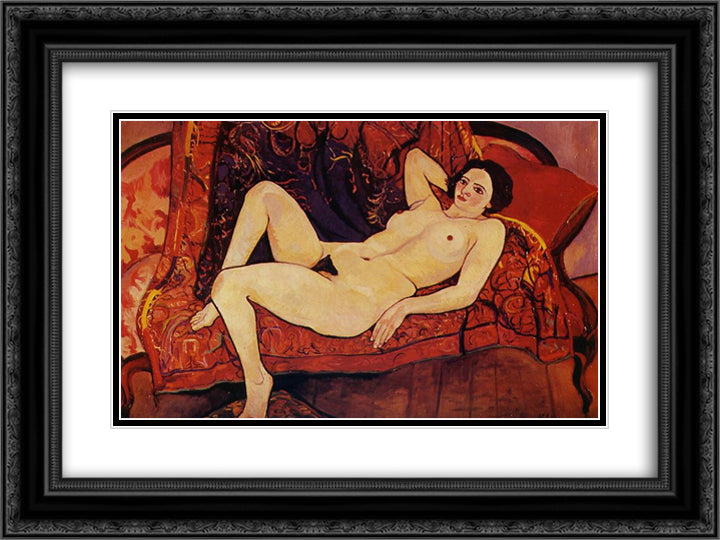 Nude on the sofa 24x18 Black Ornate Wood Framed Art Print Poster with Double Matting by Valadon, Suzanne