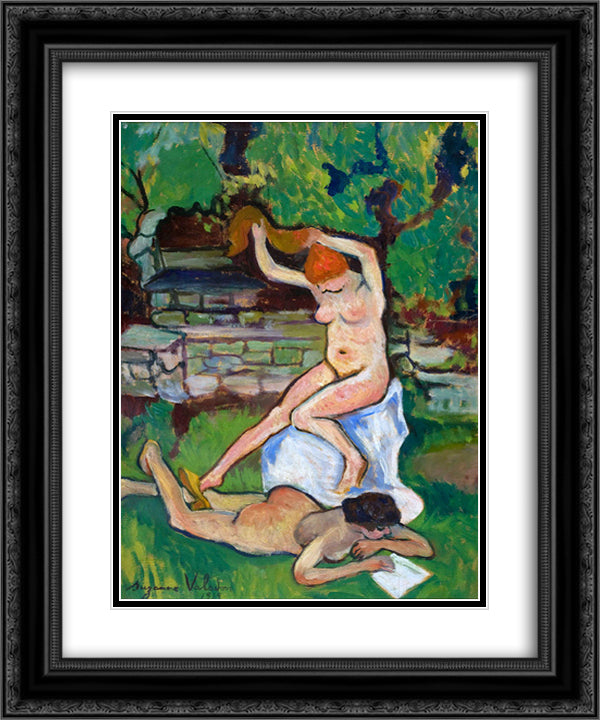 Nudes 20x24 Black Ornate Wood Framed Art Print Poster with Double Matting by Valadon, Suzanne