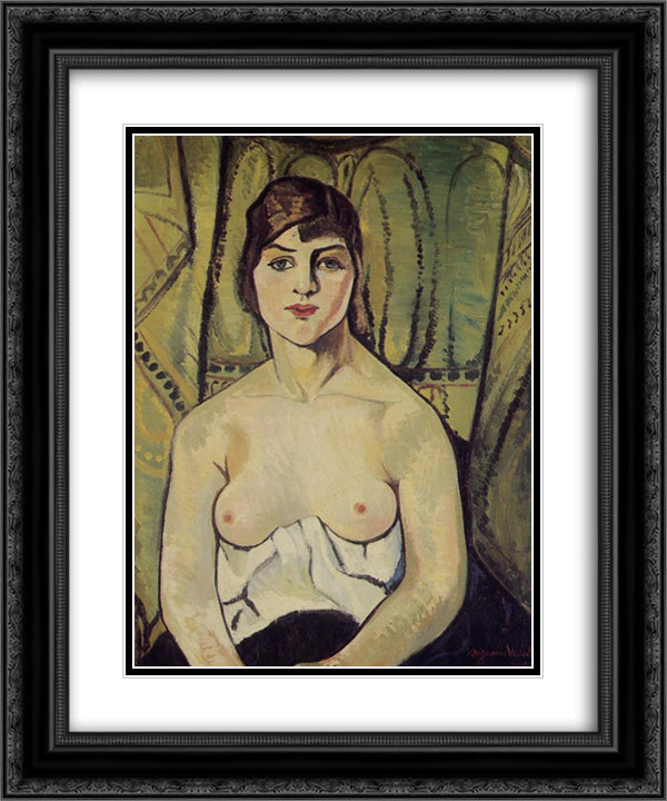 Portrait of a Woman 20x24 Black Ornate Wood Framed Art Print Poster with Double Matting by Valadon, Suzanne