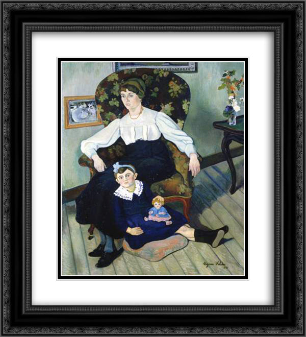 Portrait of Marie Coca and her Daughter 20x22 Black Ornate Wood Framed Art Print Poster with Double Matting by Valadon, Suzanne