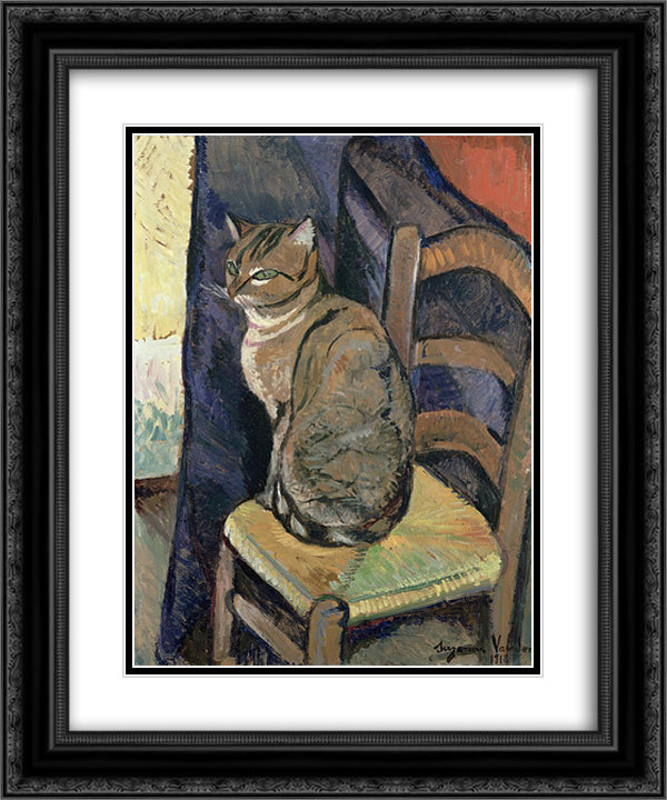 Study of a cat 20x24 Black Ornate Wood Framed Art Print Poster with Double Matting by Valadon, Suzanne
