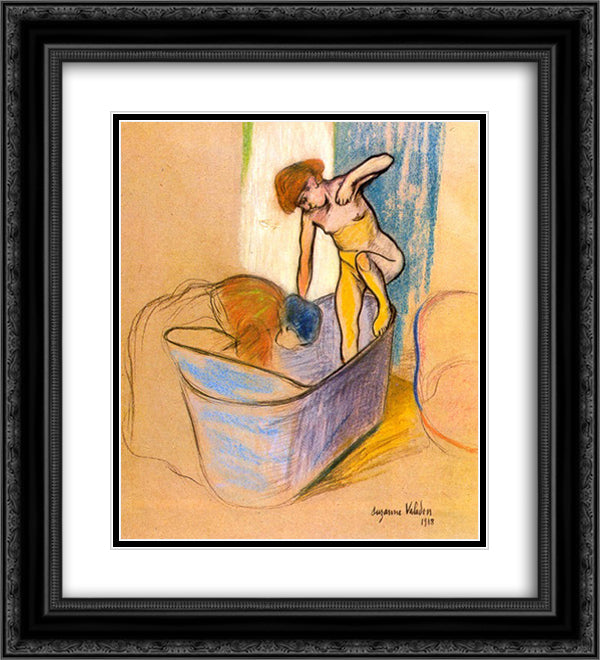 The Bath 20x22 Black Ornate Wood Framed Art Print Poster with Double Matting by Valadon, Suzanne