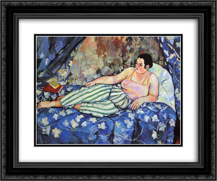 The Blue Room 24x20 Black Ornate Wood Framed Art Print Poster with Double Matting by Valadon, Suzanne